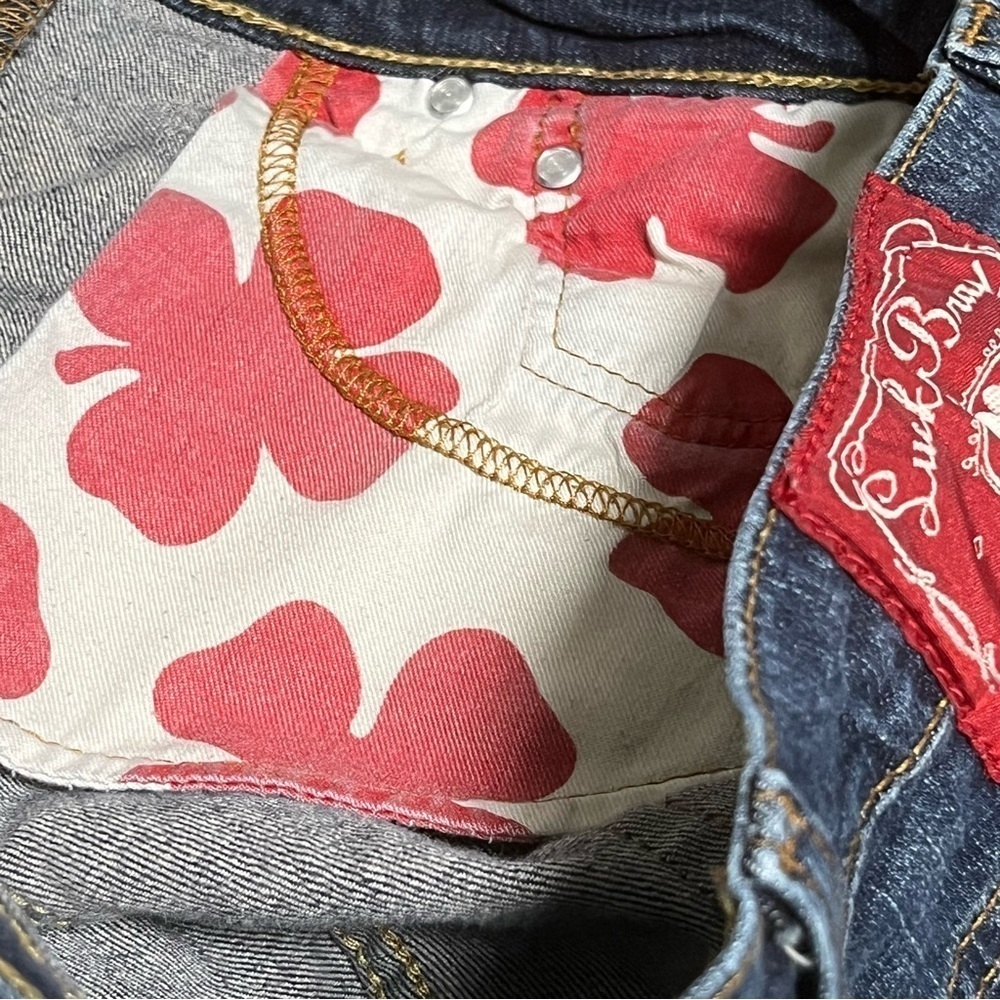 LUCKY * BRAND Vintage Y2k Distressed Mid-Rise Dark Wash flair blue jeans - Picture 6 of 11